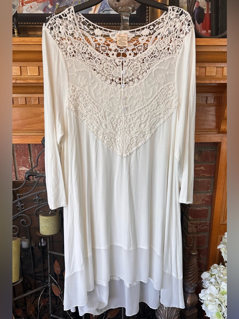Orange Fashion Village L/Xl Cream Crochet Lace Yoke Midi Hi-Lo Dress